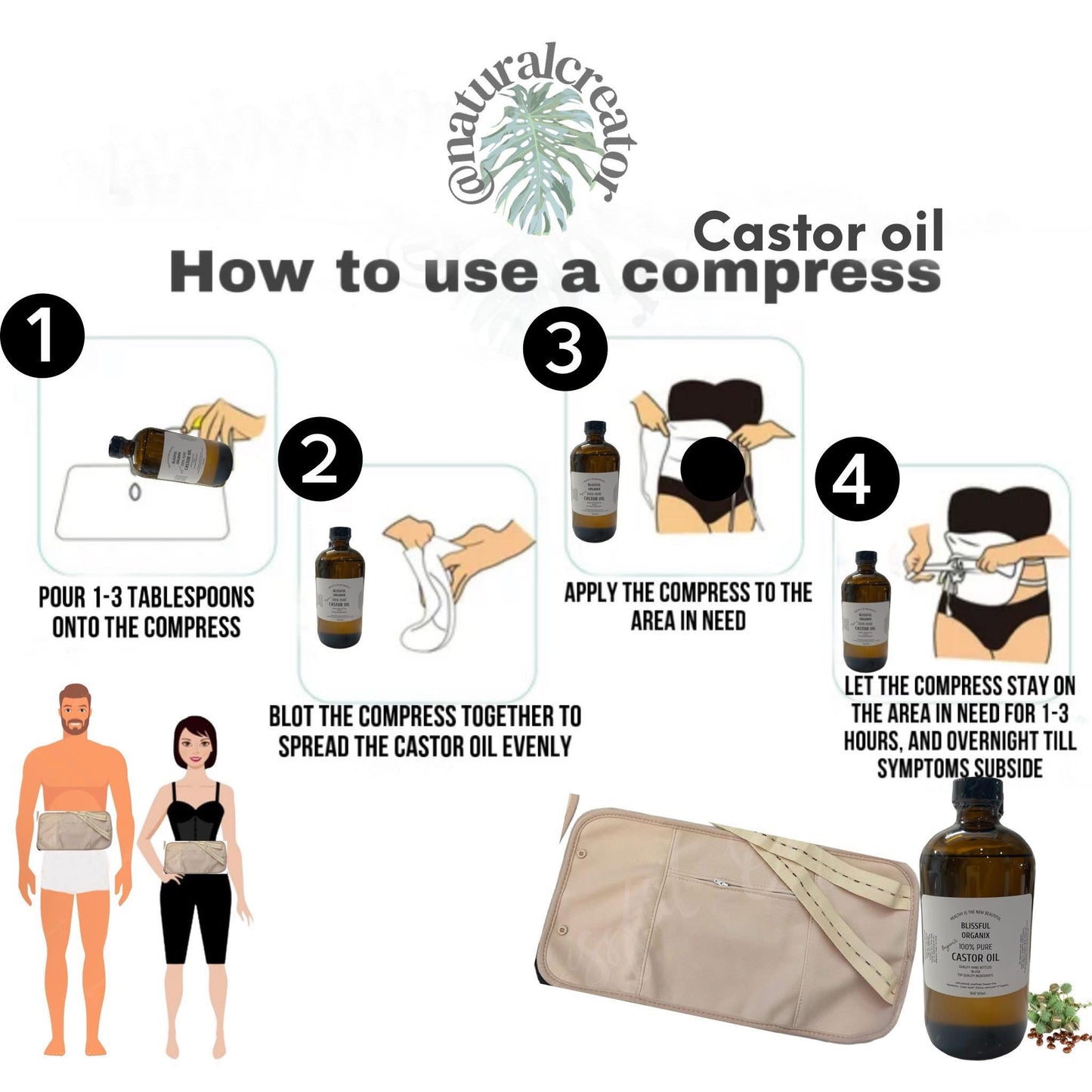 Organic Castor Oil Back, Abdomen & Wellness Pack Kit with Oil