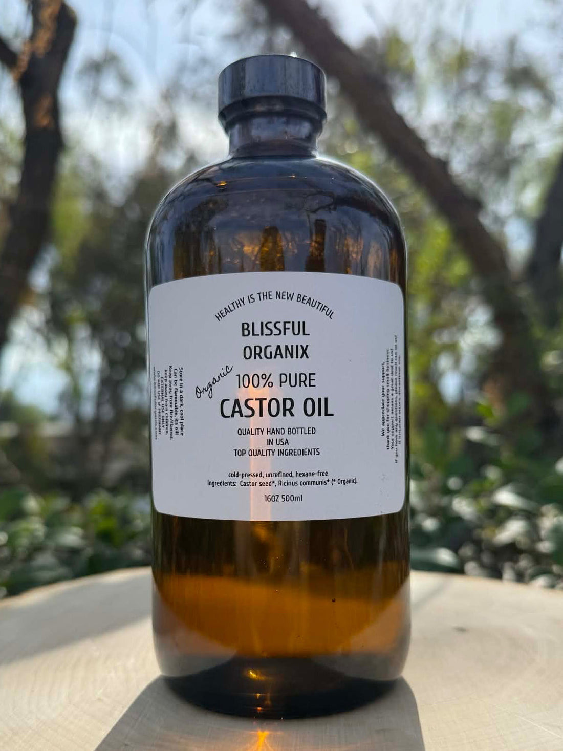 Organic Cold-Pressed Castor Oil 16oz Glass Bottle – 100% Pure & Hexane-Free