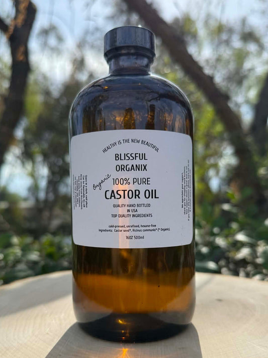 Organic Cold-Pressed Castor Oil 16oz Glass Bottle – 100% Pure & Hexane-Free