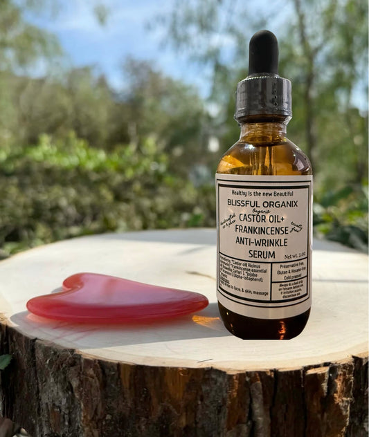 Organic Anti-Aging Face Serum – Castor Oil & Frankincense Glow Blend + Free Gua Sha Tool