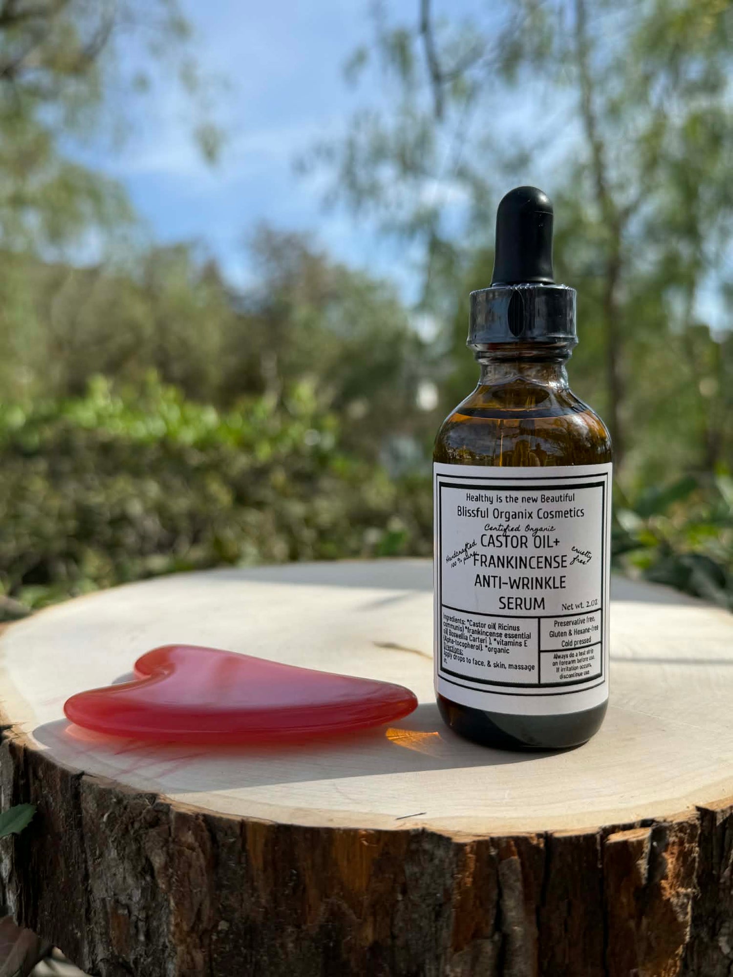 HANDCRAFTED ORGANIC CASTOR OIL+ FRANKINCENSE ANTI-WRINKLE FACE SERUM W LYMPHATIC GUA SHA