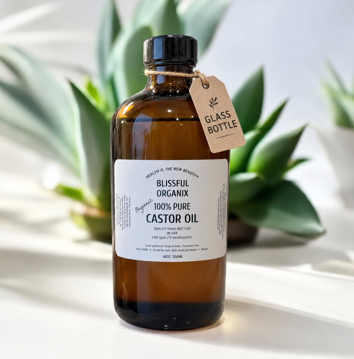 Organic Castor Oil (16 oz) in Glass Bottle – 100% Pure, Cold Pressed & Hexane-Free | Natural Hair Growth, Skin Care