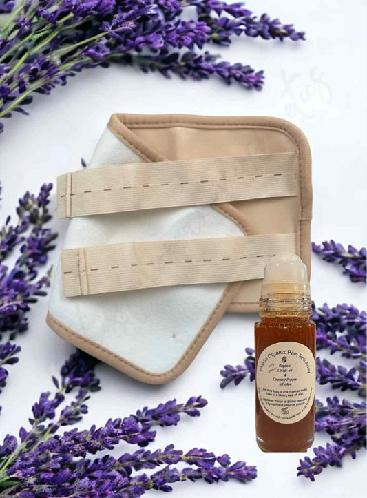 BLISSFUL ORGANIX CASTOR OIL & CAYENNE RELIEF ROLLER W/ COMPRESS